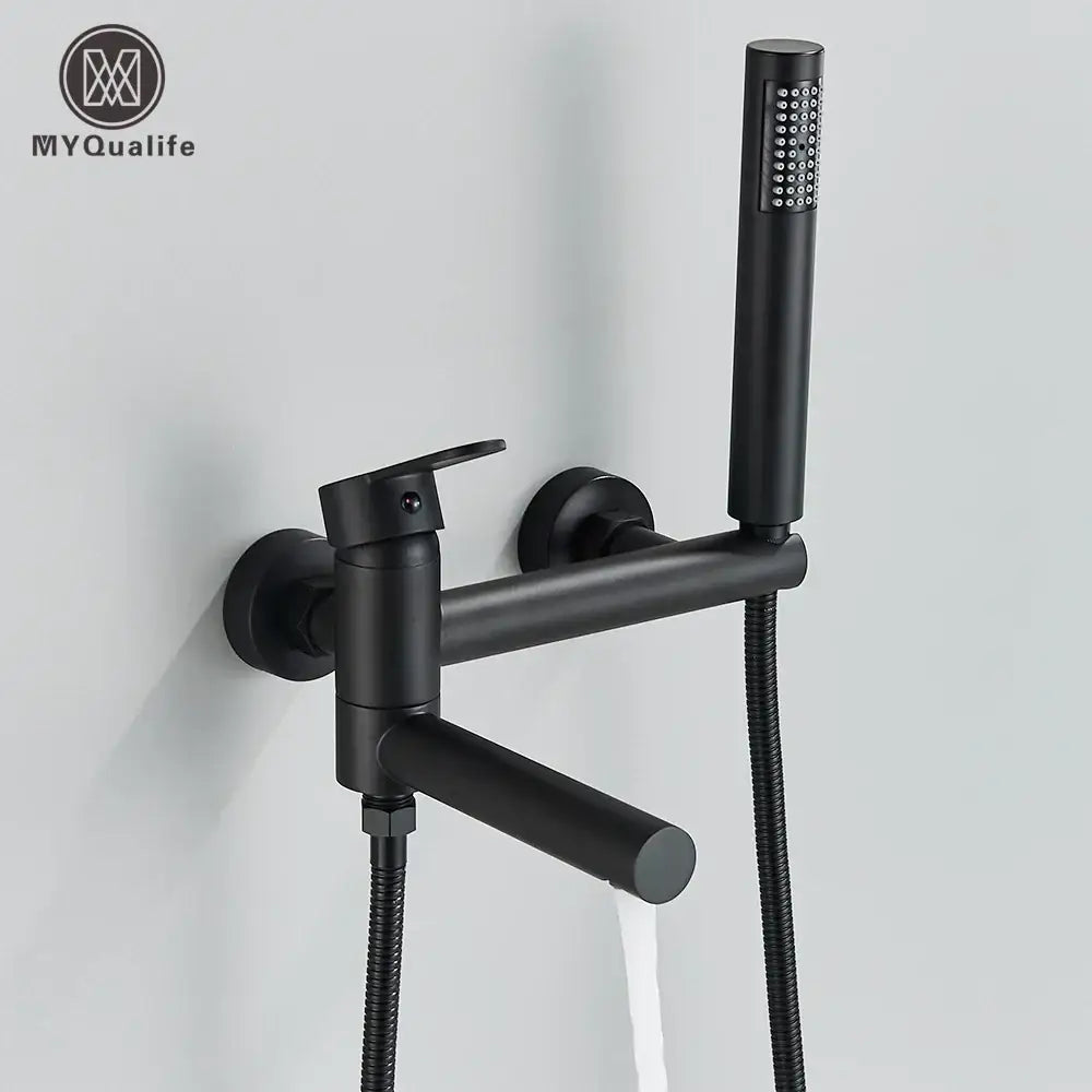 DecorBites™ Black Wall Mount Waterfall Tub Shower System Faucet