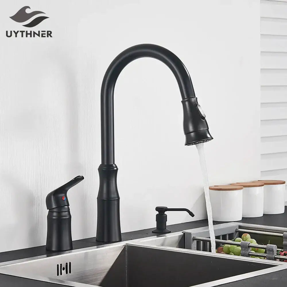 DecorBites™ Brass Black Kitchen Faucet Pull Out Mixer Taps Hot/Cold Water Cranes