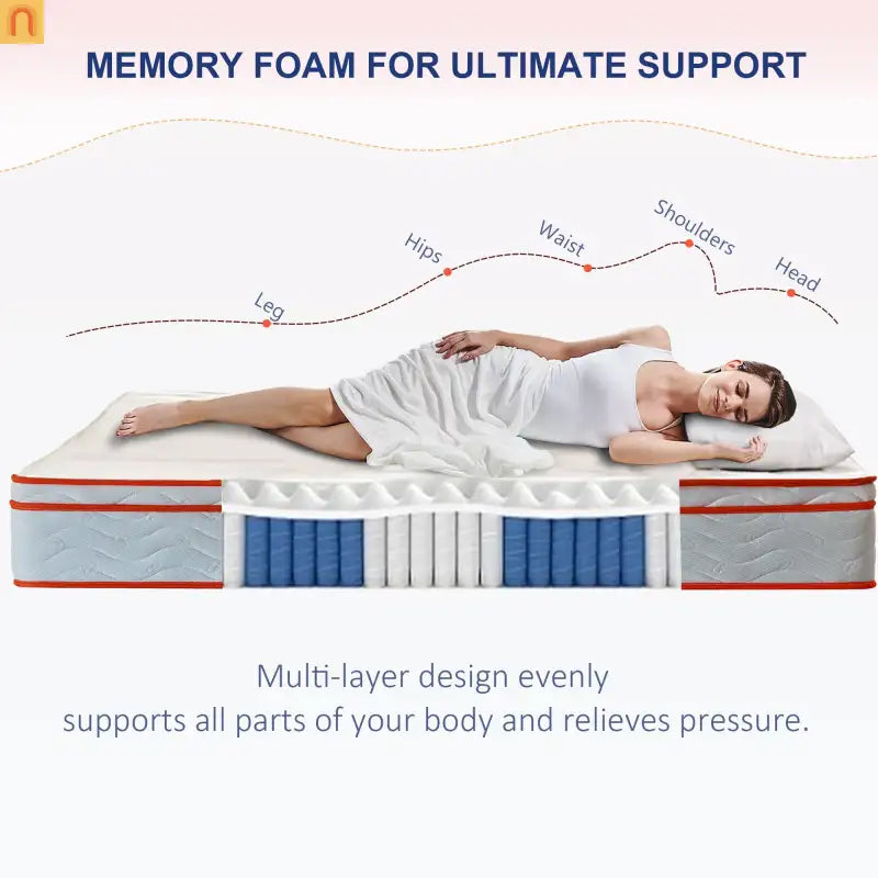 Mattress Hybrid Memory Foam Pocket Spring 10in Twin Pressure Relief