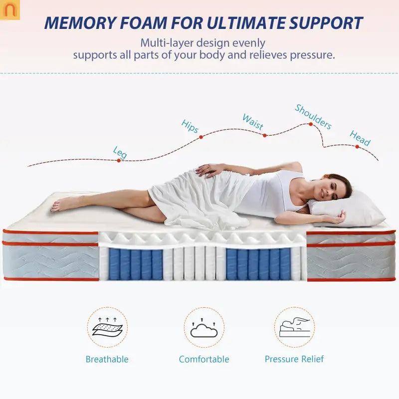 Mattress Hybrid Gel Memory Foam Pocket Spring 12in Queen Medium Firm