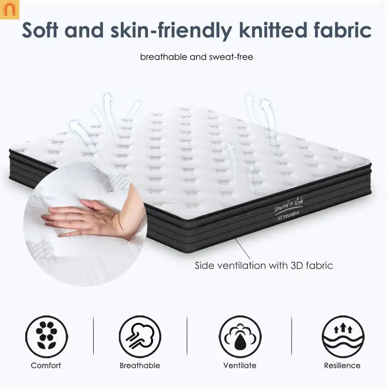 Mattress Hybrid Memory Foam Pocket Coils 12in Queen Medium Firm