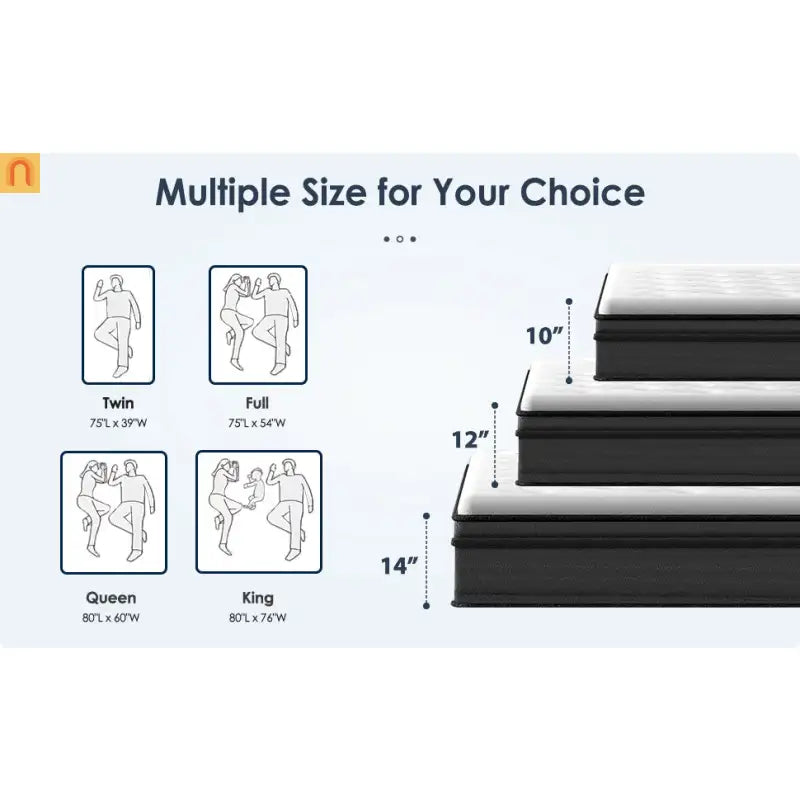 Mattress Hybrid Memory Foam Pocket Coils 12in Queen Medium Firm