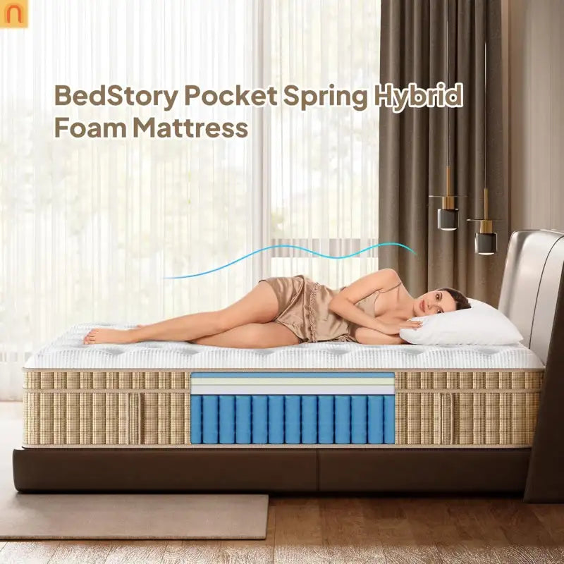 Mattress Hybrid Cooling Gel 7-Zone Pocket Springs Beige 14in Queen