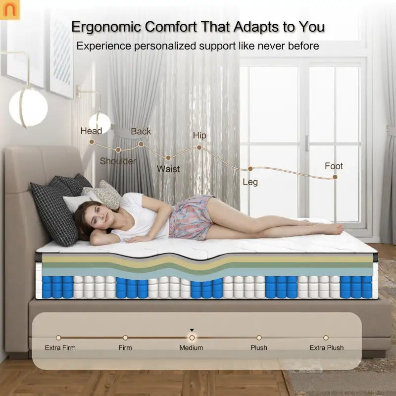 Mattress Hybrid Bamboo Cover Pocket Spring Queen 12in