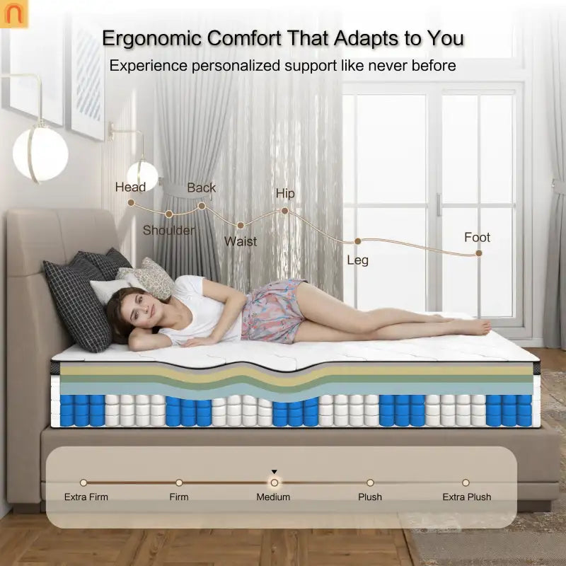 Mattress Hybrid Bamboo Cover Pocket Spring 10in Queen Medium Firm