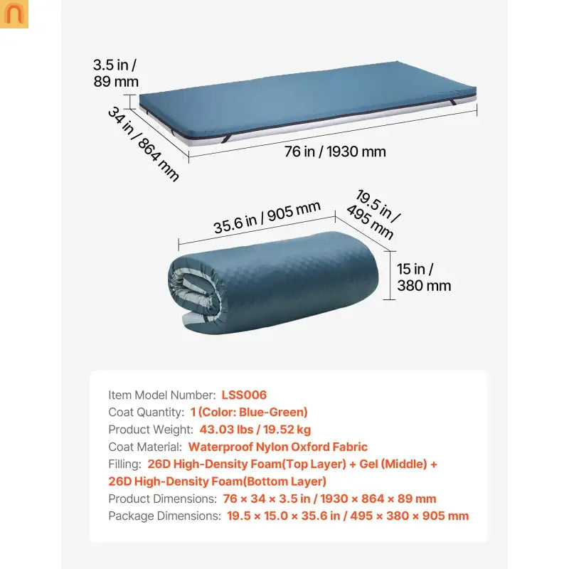 Mattress Hospital Foam Blue Small Single 3.5in Waterproof