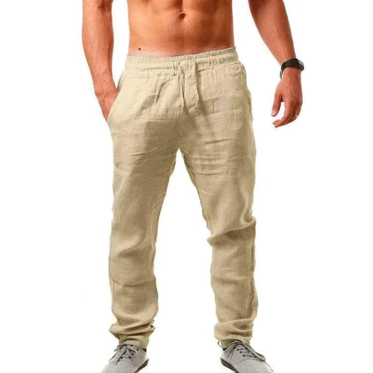 Men's Casual Cotton Linen Elastic Waist Pants with Streetwear Style