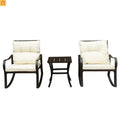 Outdoor Rocking Chair Set Metal White PE Wicker Cushion 2 Piece
