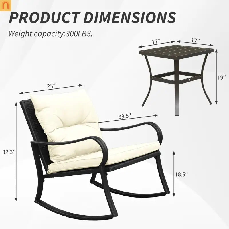 Outdoor Rocking Chair Set Metal White PE Wicker Cushion 2 Piece