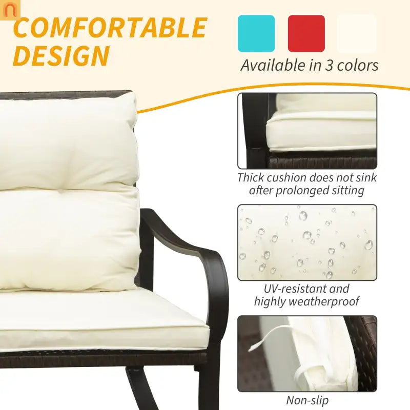 Outdoor Rocking Chair Set Metal White PE Wicker Cushion 2 Piece