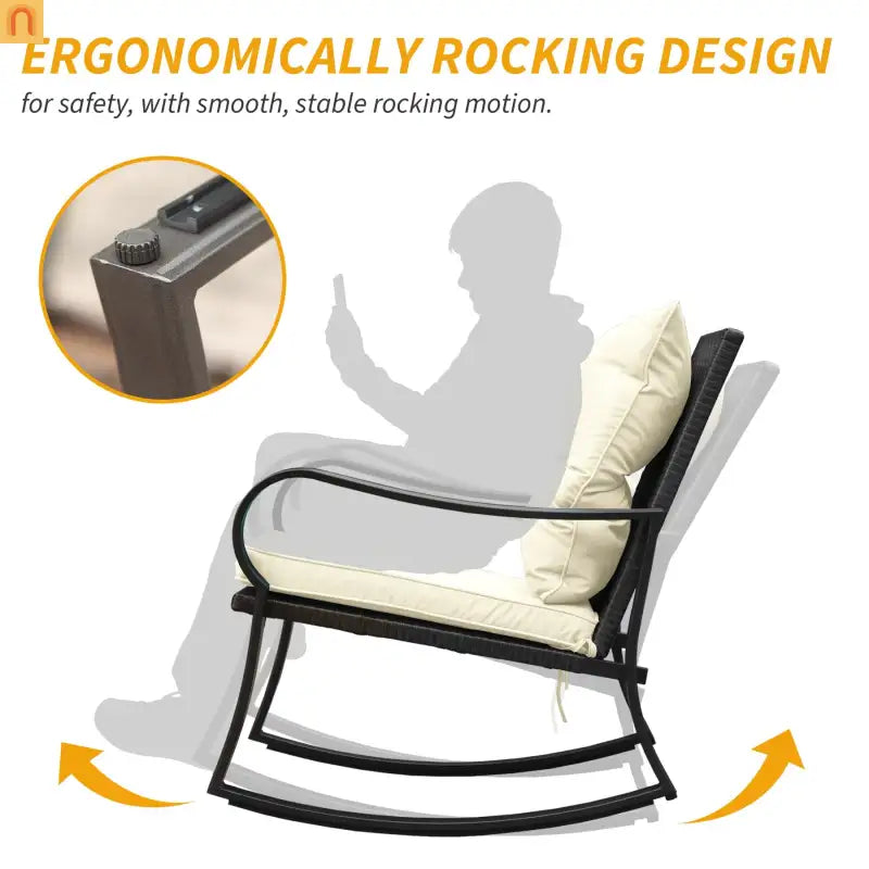 Outdoor Rocking Chair Set Metal White PE Wicker Cushion 2 Piece