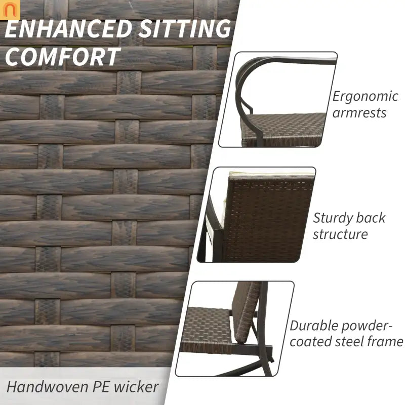 Outdoor Rocking Chair Set Metal White PE Wicker Cushion 2 Piece