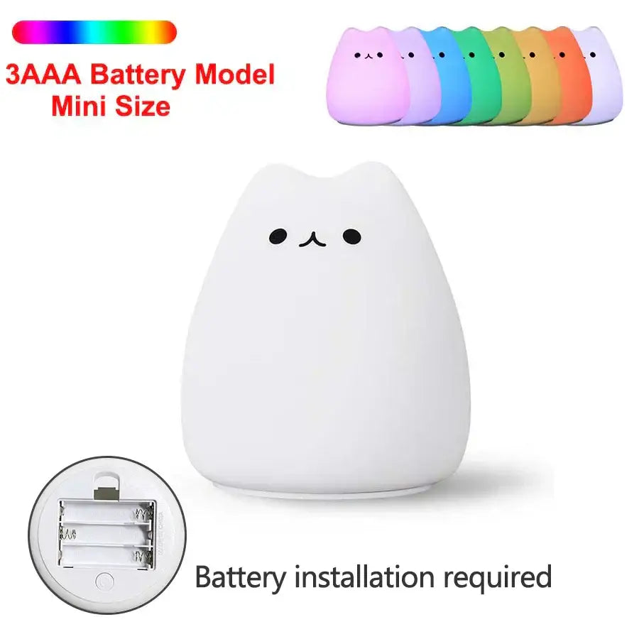 Minimalist cat silicone led night light bedroom lamp 3 colors
