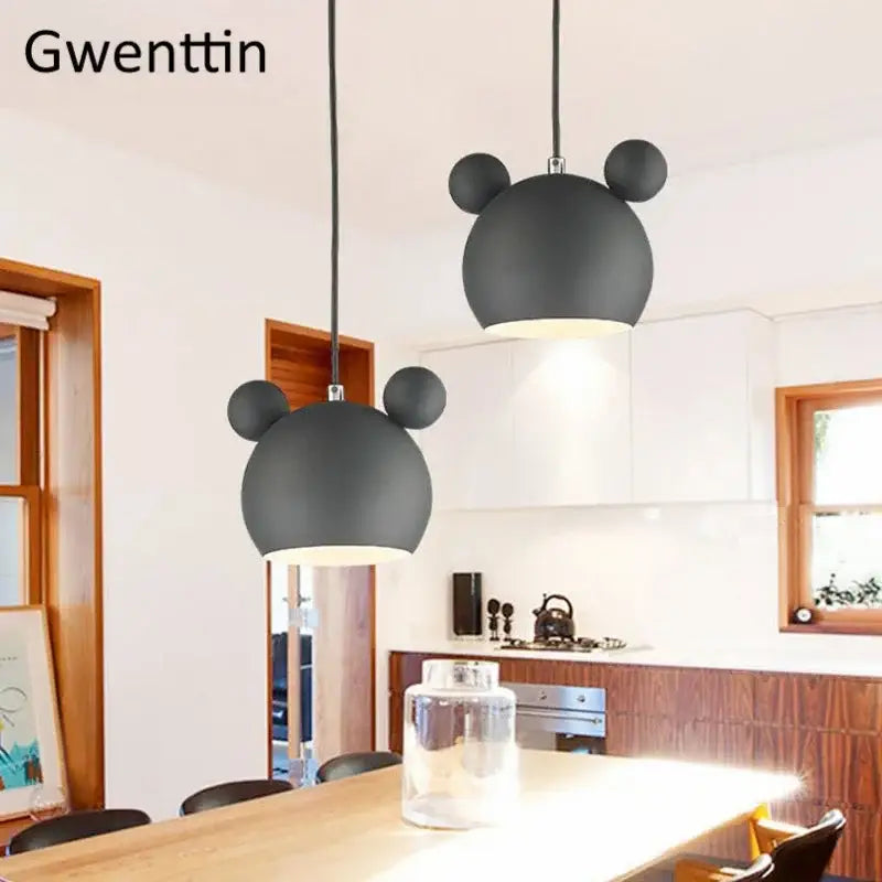 Minimalist matte cartoon mouse pendant light bedroom led lamp