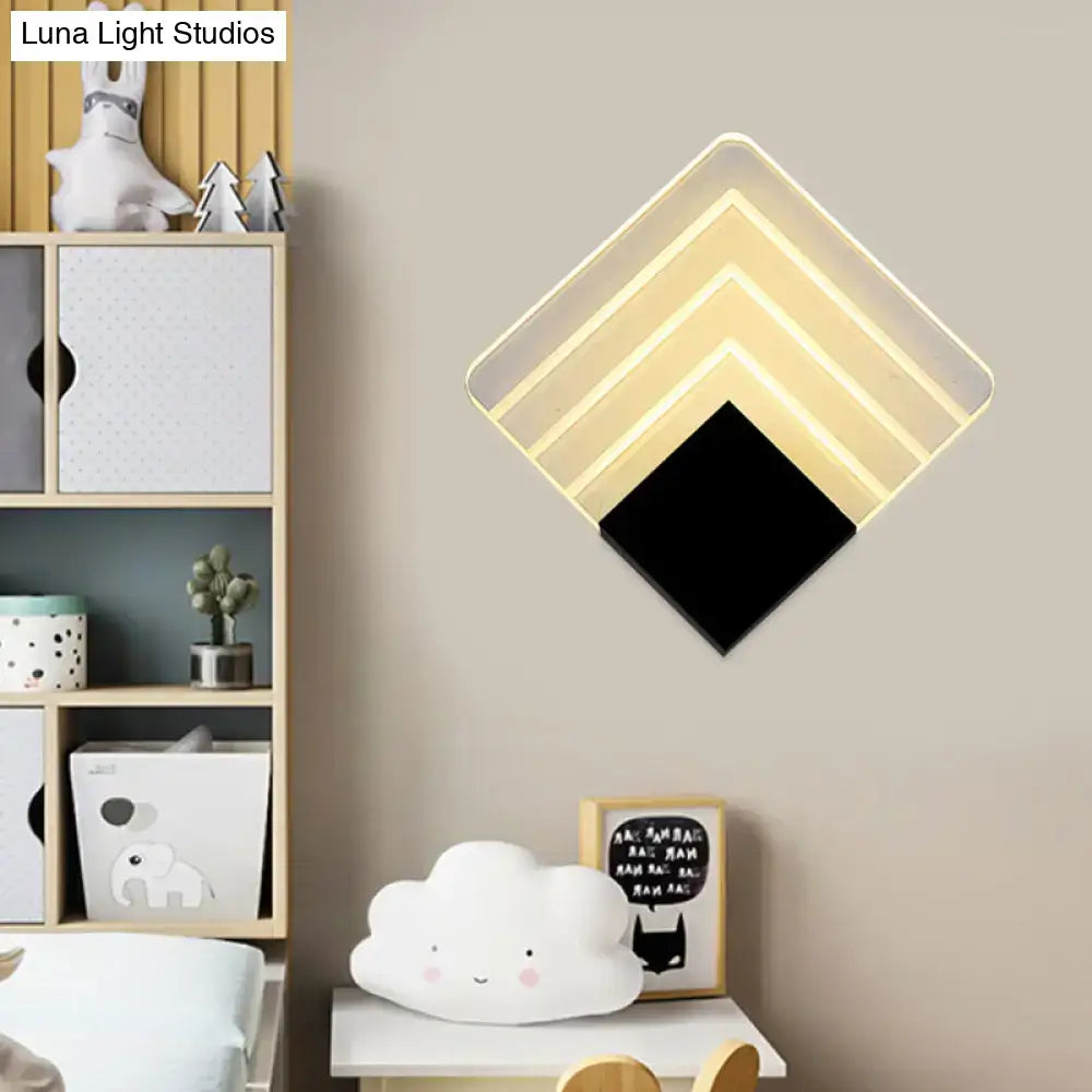 Modern aged silver & black square led wall sconce bedroom light