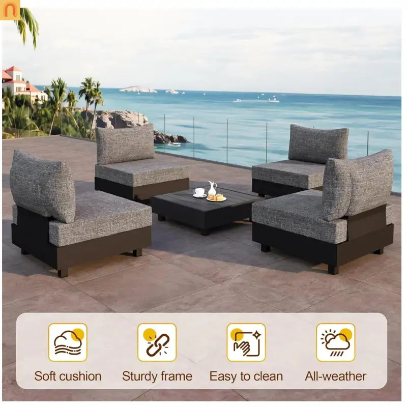 Outdoor Sectional Set Aluminum Gray 5 Piece Modular Olefin Cushions