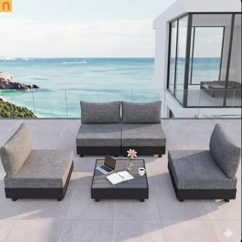 Outdoor Sectional Set Aluminum Gray 5 Piece Modular Olefin Cushions