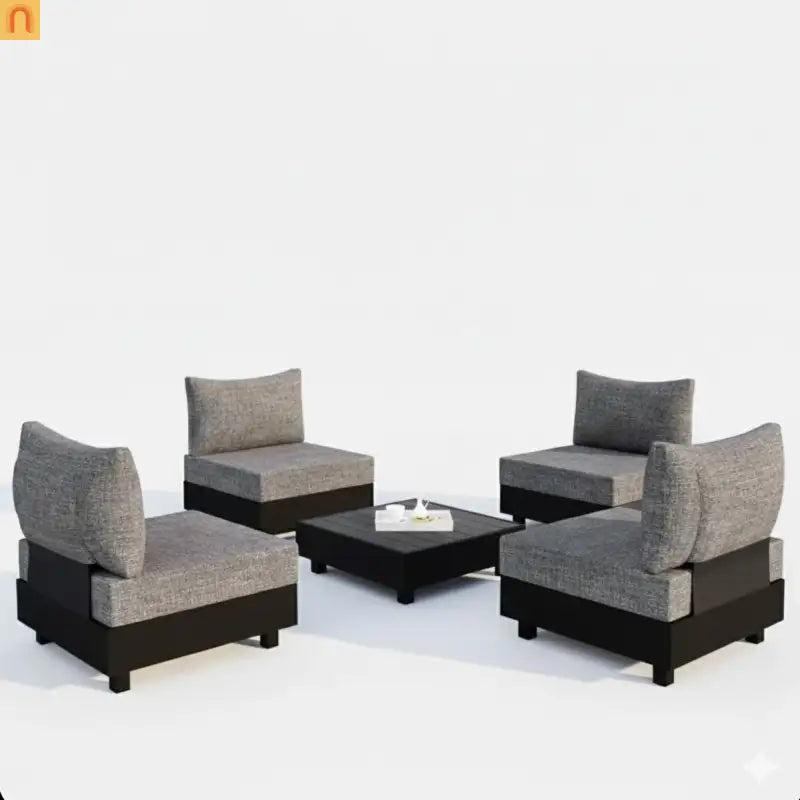 Outdoor Sectional Set Aluminum Gray 5 Piece Modular Olefin Cushions