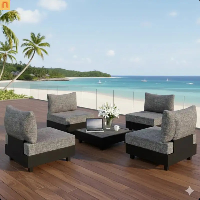 Outdoor Sectional Set Aluminum Gray 5 Piece Modular Olefin Cushions