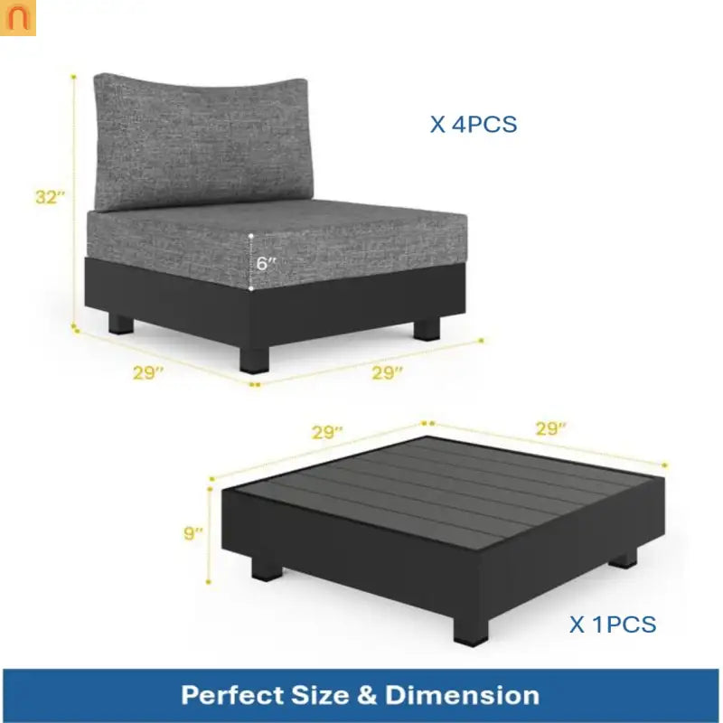 Outdoor Sectional Set Aluminum Gray 5 Piece Modular Olefin Cushions