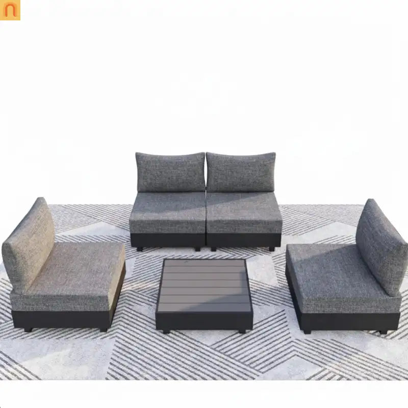 Outdoor Sectional Set Aluminum Gray 5 Piece Modular Olefin Cushions