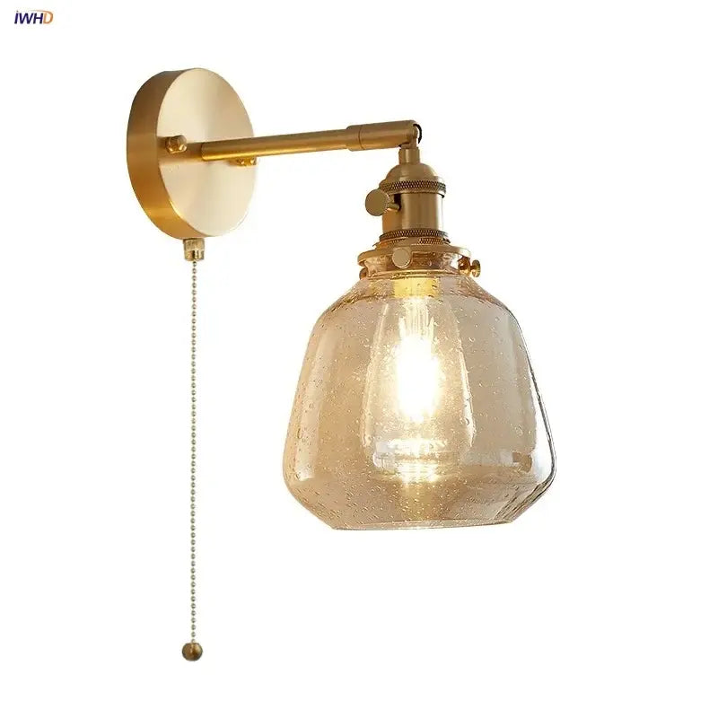 Modern amber clear glass wall sconce bedroom rotating brass lamp