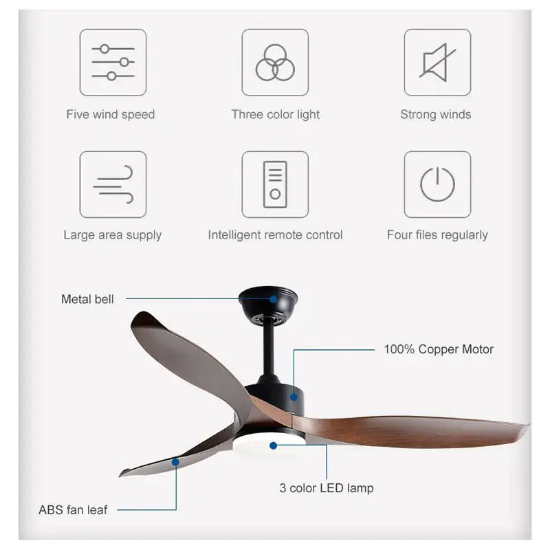 Modern black 52 inch pure copper dc motor ceiling fan living room