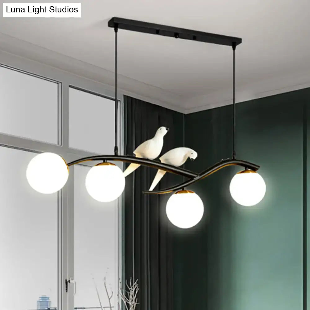 DecorBites™ Contemporary White Glass Island Light Pendant with Birds - 4-Head Dining Room Fixture - Adjustable Cord
