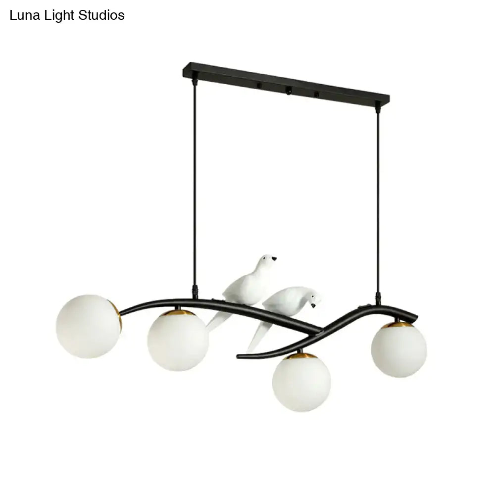 DecorBites™ Contemporary White Glass Island Light Pendant with Birds - 4-Head Dining Room Fixture - Adjustable Cord