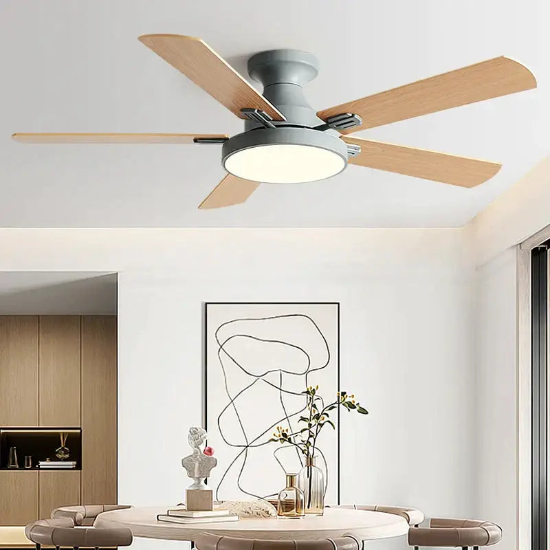 Modern black and wood ceiling fan light living room chandelier