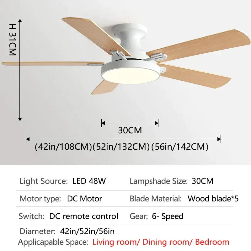 Modern black and wood ceiling fan light living room chandelier