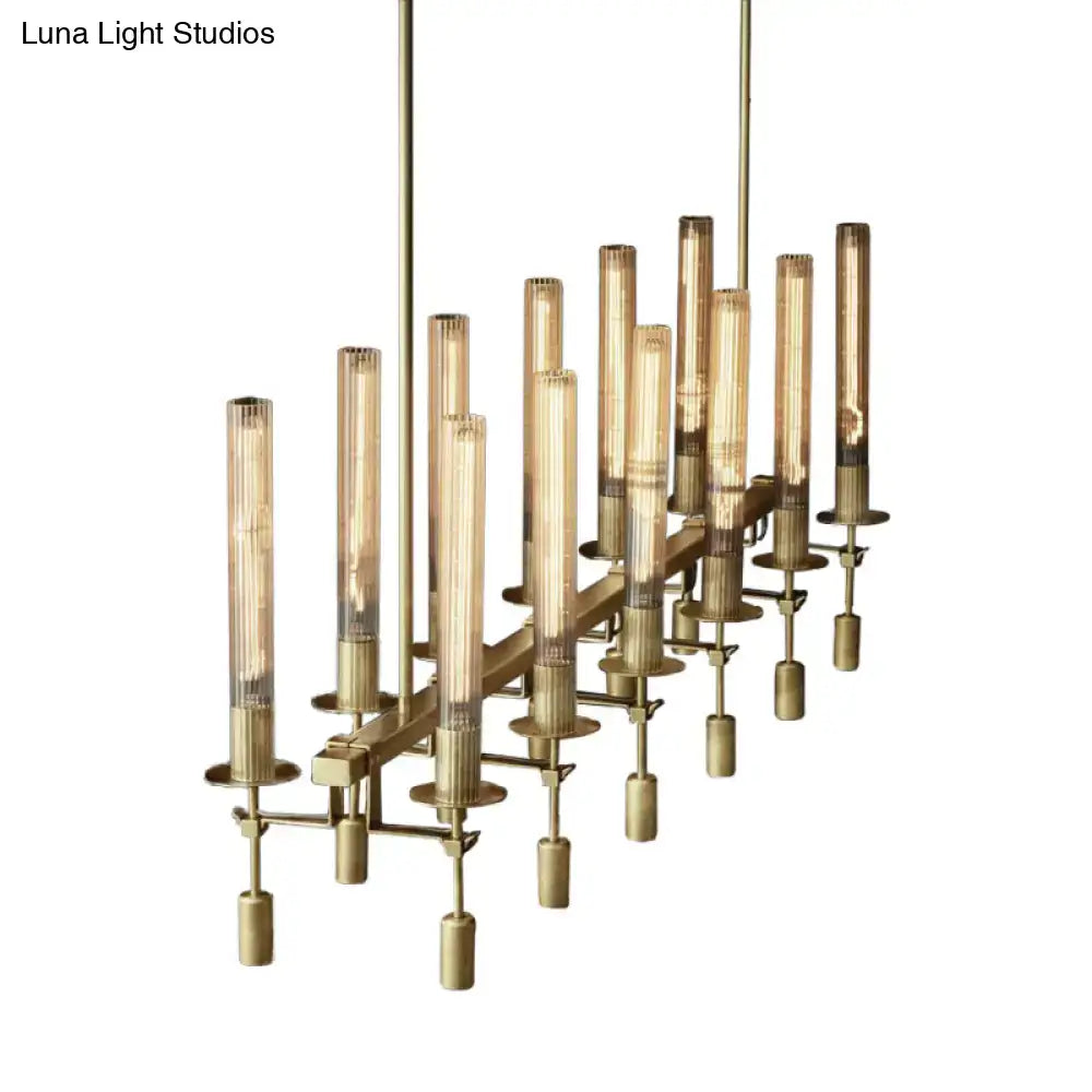 Modern black & brass tube island chandelier – kitchen hanging lamp