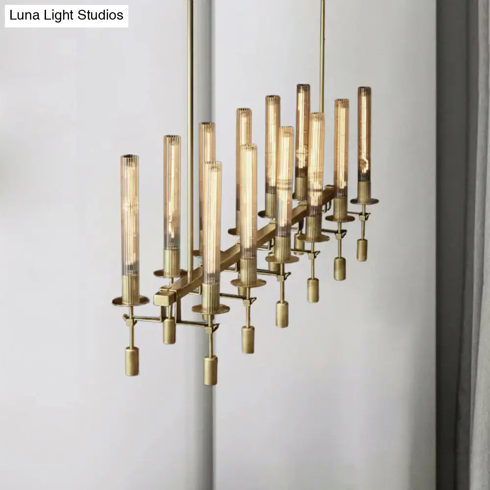 Modern black & brass tube island chandelier – kitchen hanging lamp