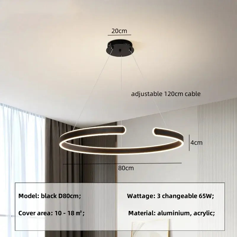 Modern black circle pendant chandelier living room led light