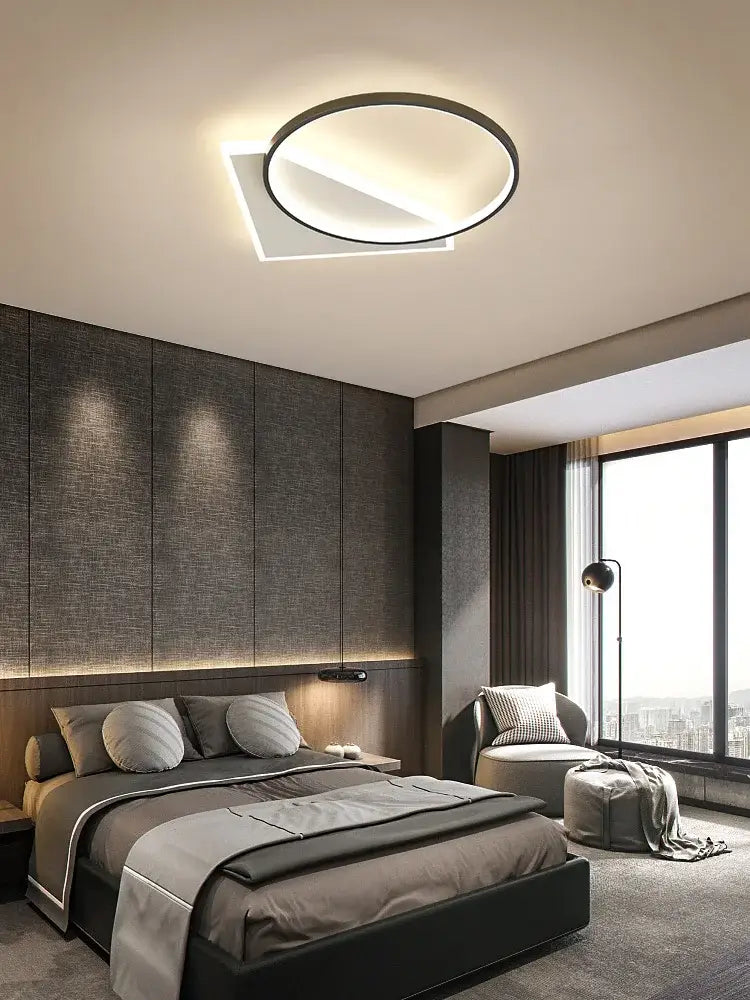 Modern black geometric led ceiling lamp for bedroom