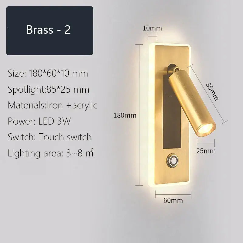 Modern black & gold dimmable led wall sconce bedroom reading light
