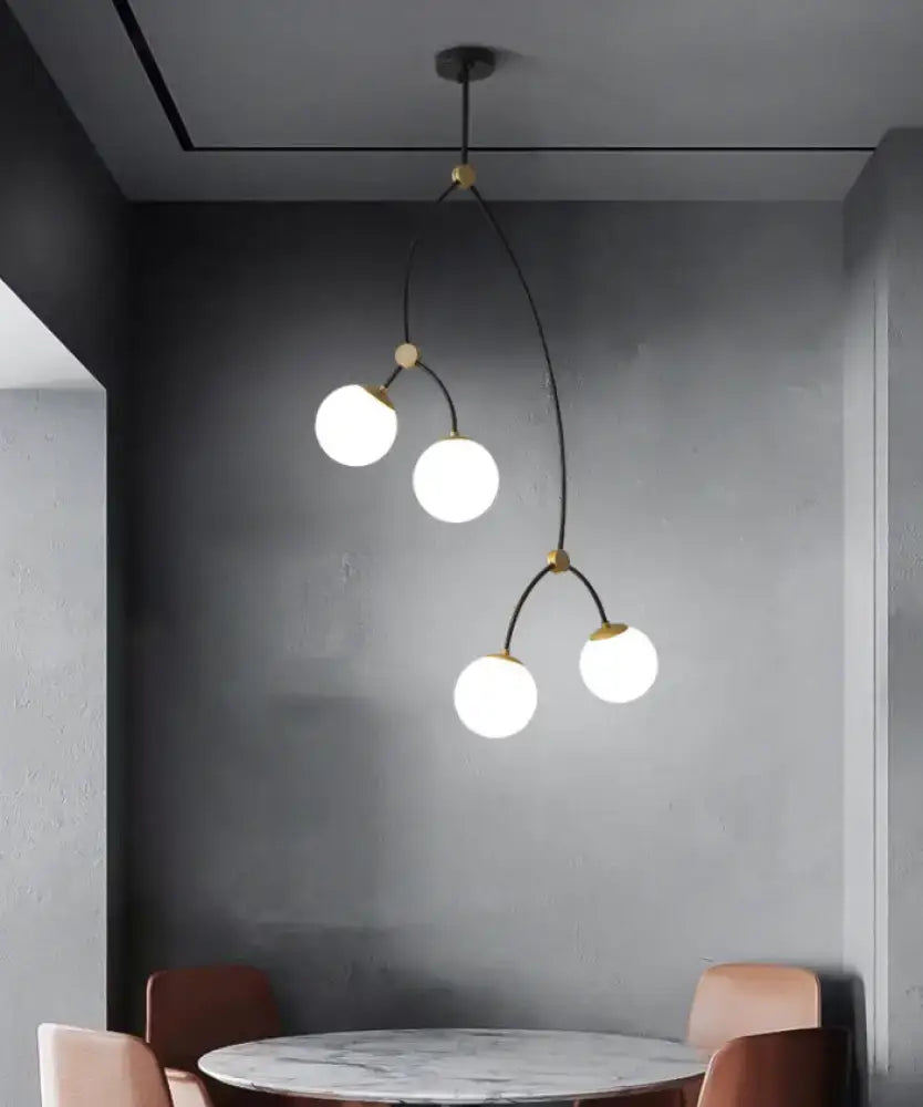 DecorBites™ Molecular Suspension Island Light: Minimalist Black-Gold Metal Design with Ball Glass Shade
