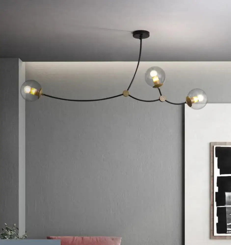 DecorBites™ Molecular Suspension Island Light: Minimalist Black-Gold Metal Design with Ball Glass Shade