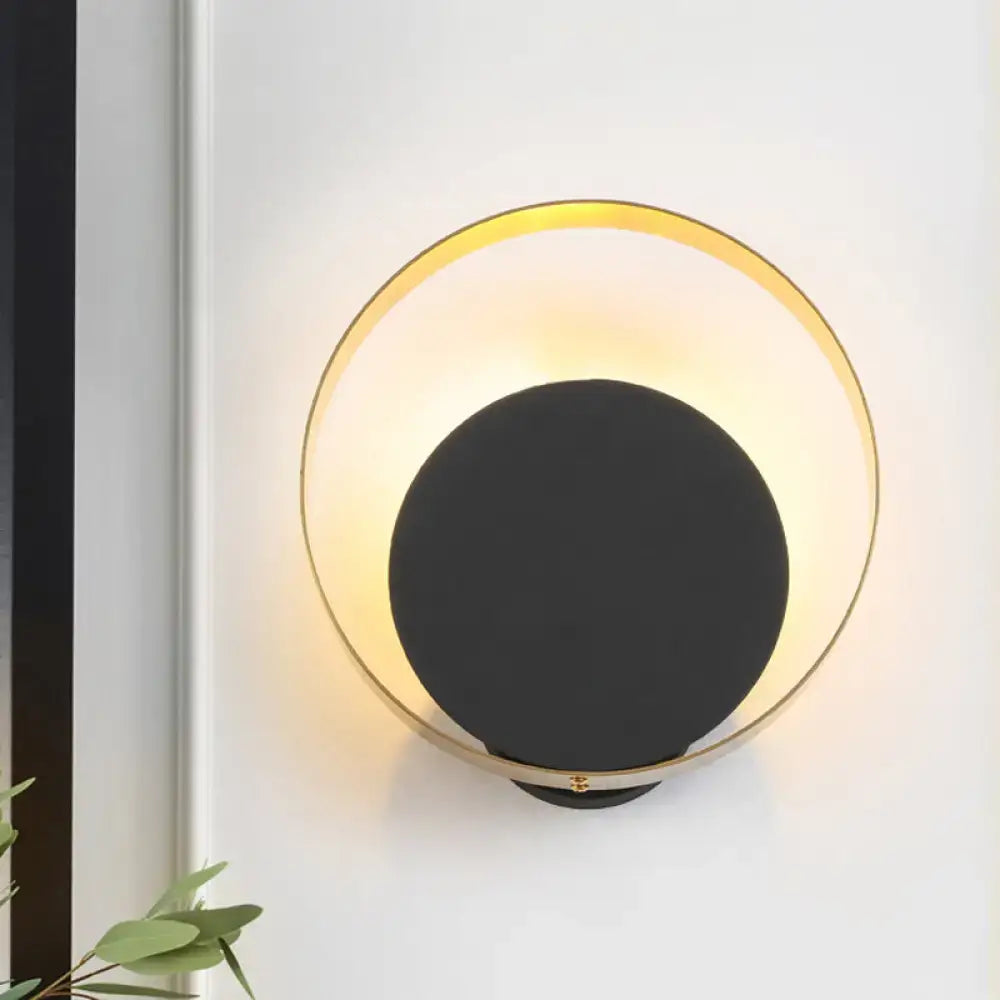 Modern black & gold led bedroom sconce with pull chain 12 inch fixture