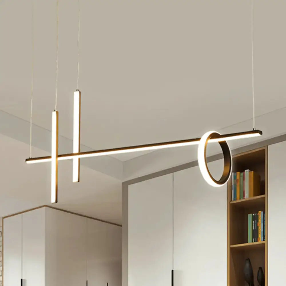 DecorBites™ Modern Black Linear Island LED Pendant Light with Dual Lines and Ring