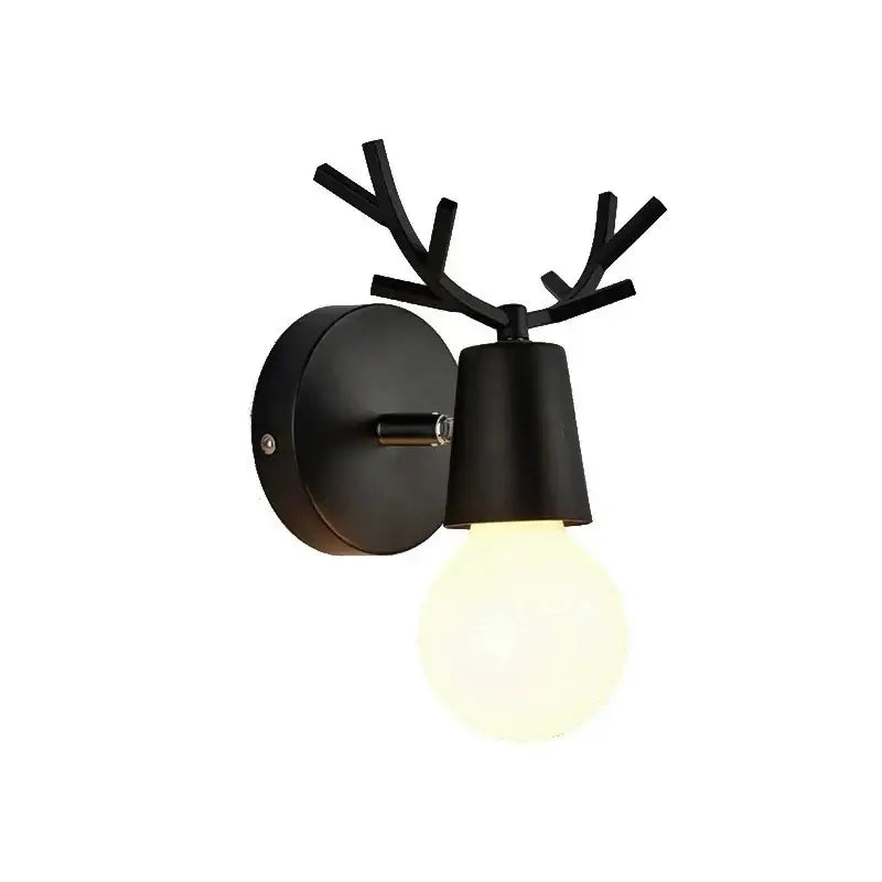 Modern black metal deer head led wall lamp bedroom sconce
