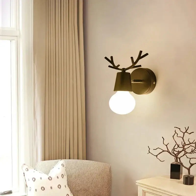 Modern black metal deer head led wall lamp bedroom sconce