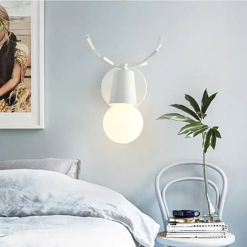 Modern black metal deer head led wall lamp bedroom sconce