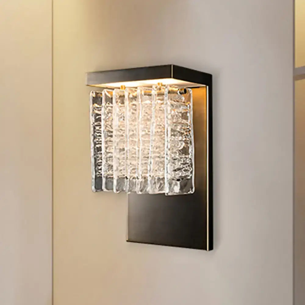 Modern black metal wall sconce with crystal prism living room fixture