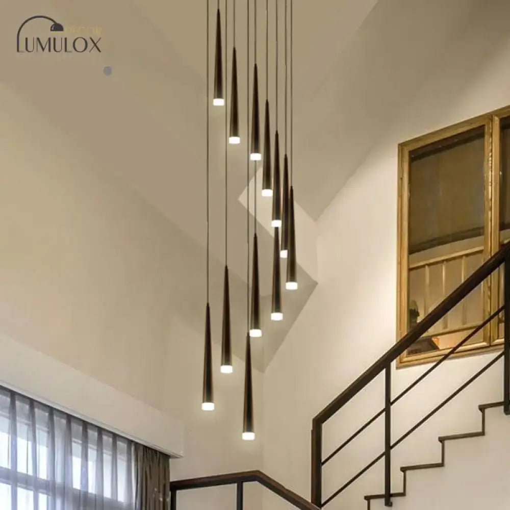 Modern black minimalist metallic multi ceiling light staircase pendant