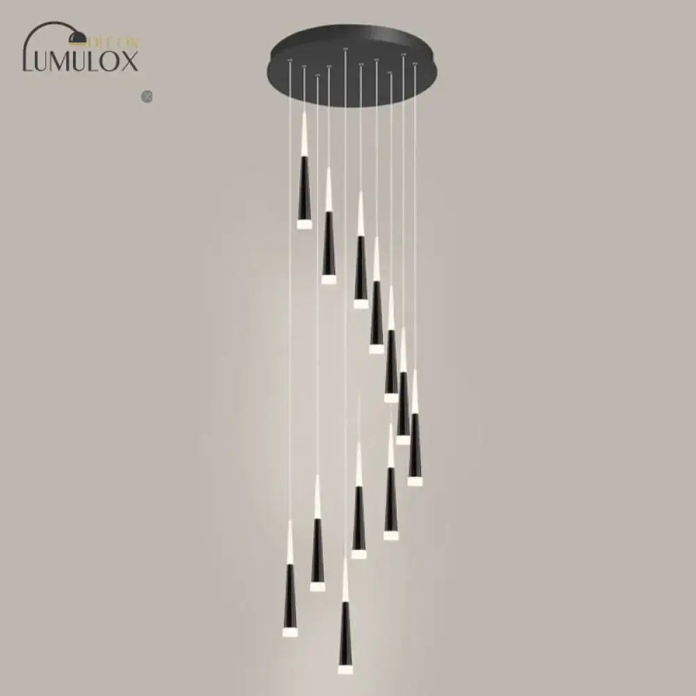 Modern black minimalist metallic multi ceiling light staircase pendant