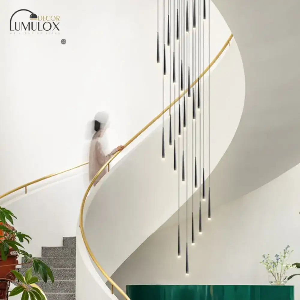 Modern black minimalist metallic multi ceiling light staircase pendant