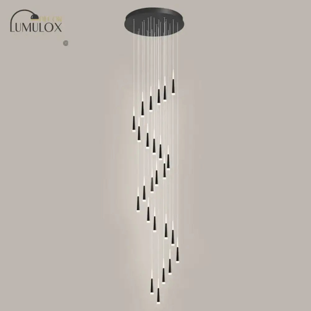 Modern black minimalist metallic multi ceiling light staircase pendant