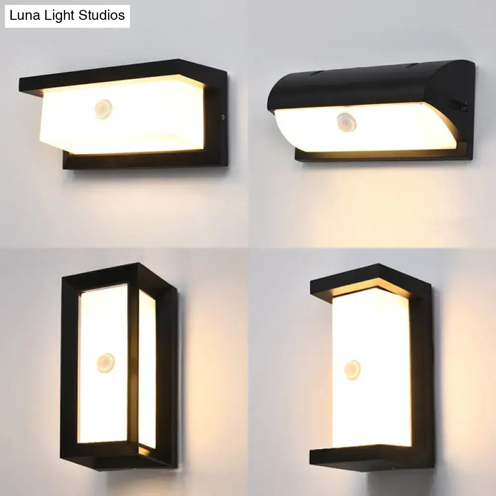 Modern black outdoor led wall lamp rectangular frosted light