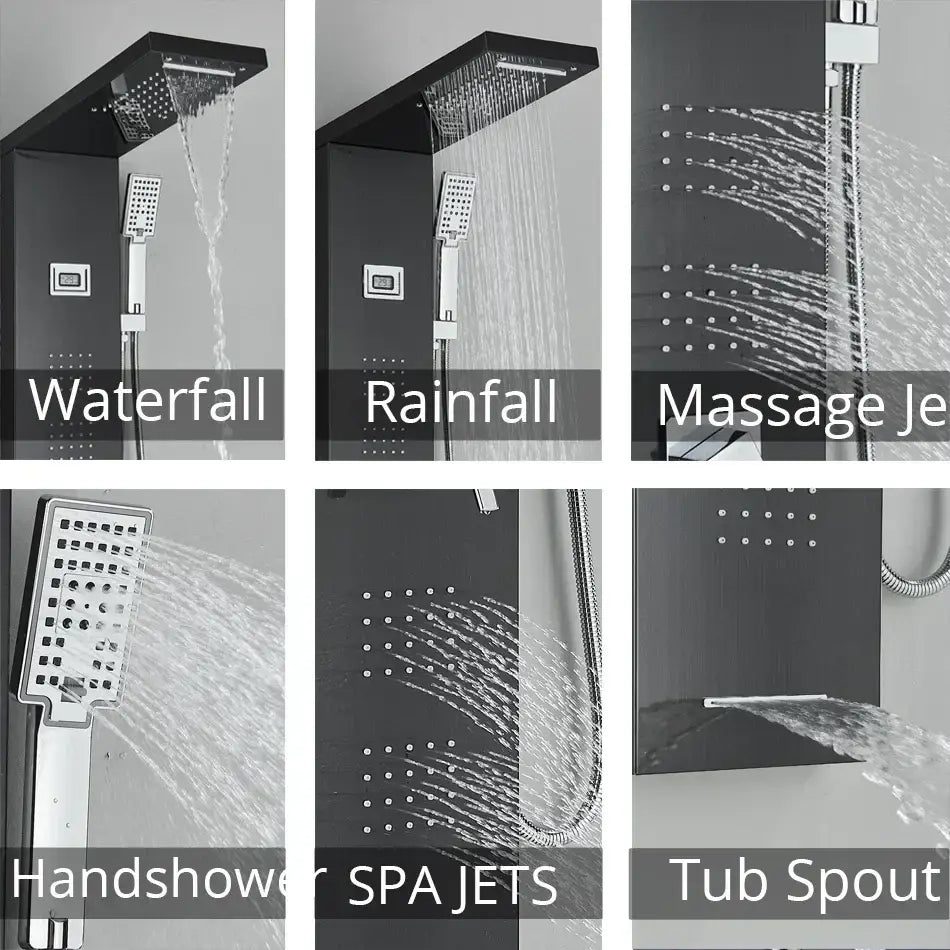 DecorBites™ Black Rainfall Shower Panel Set with Massage System and Temperature Screen